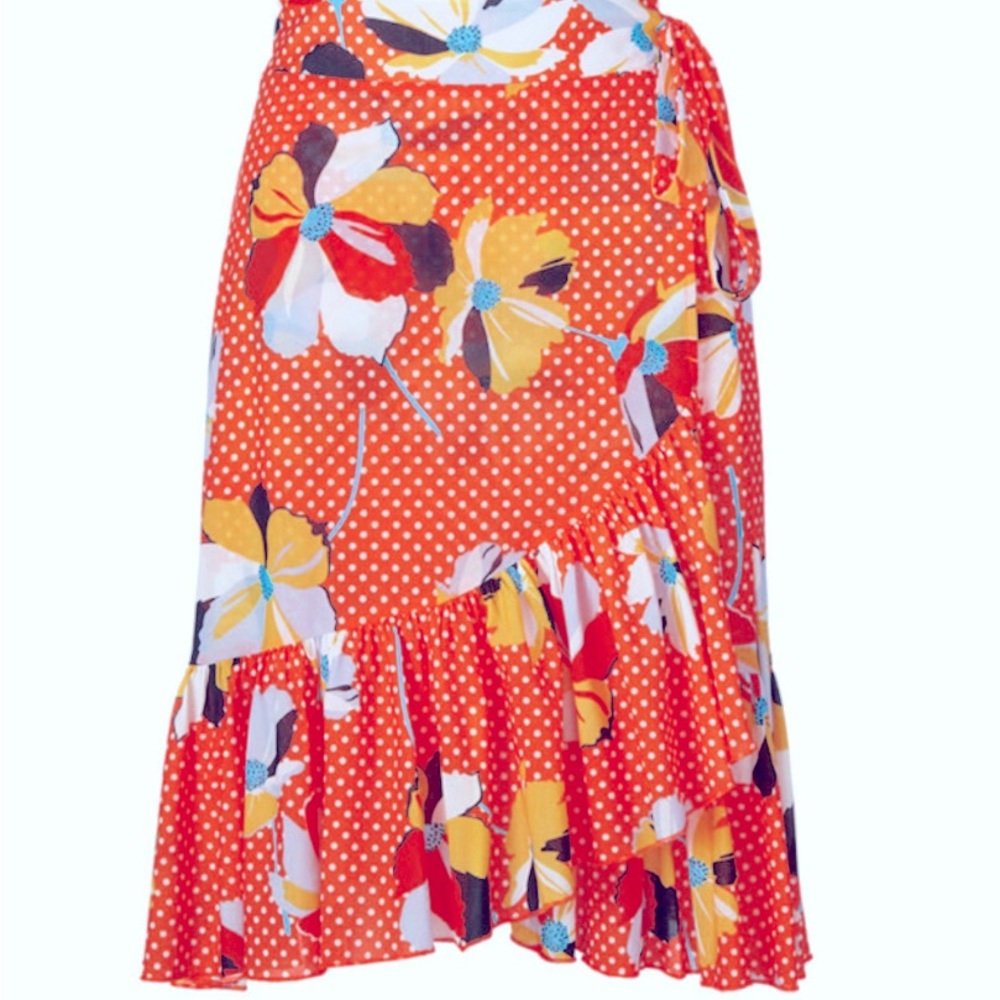 CAbi WRAP SKIRT #6199 in TANGERINE/FLORAL Size Large
